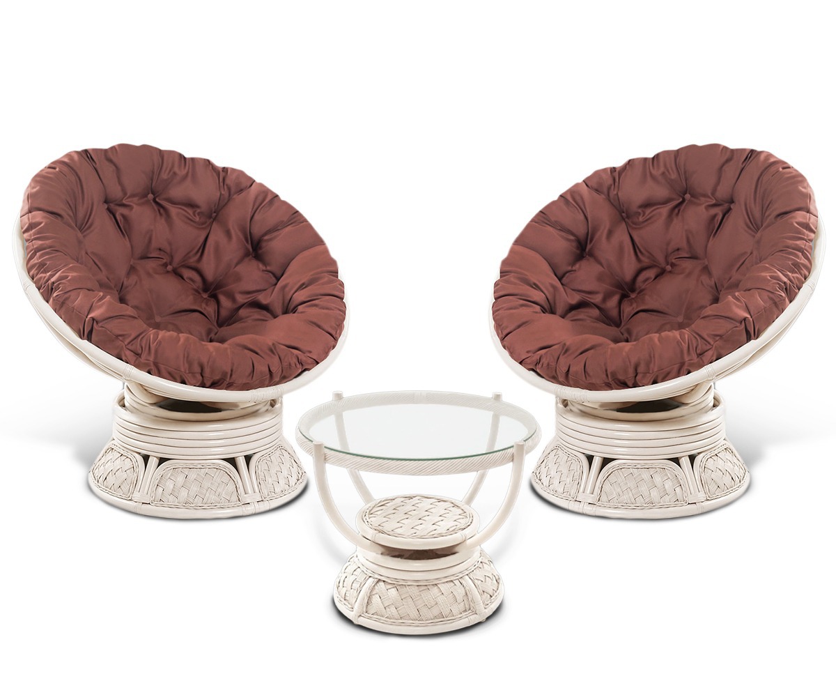 Комплект мебели из натурального ротанга Папасан Тортл Дуэт белый (Цвет подушки: коричневая матадор)