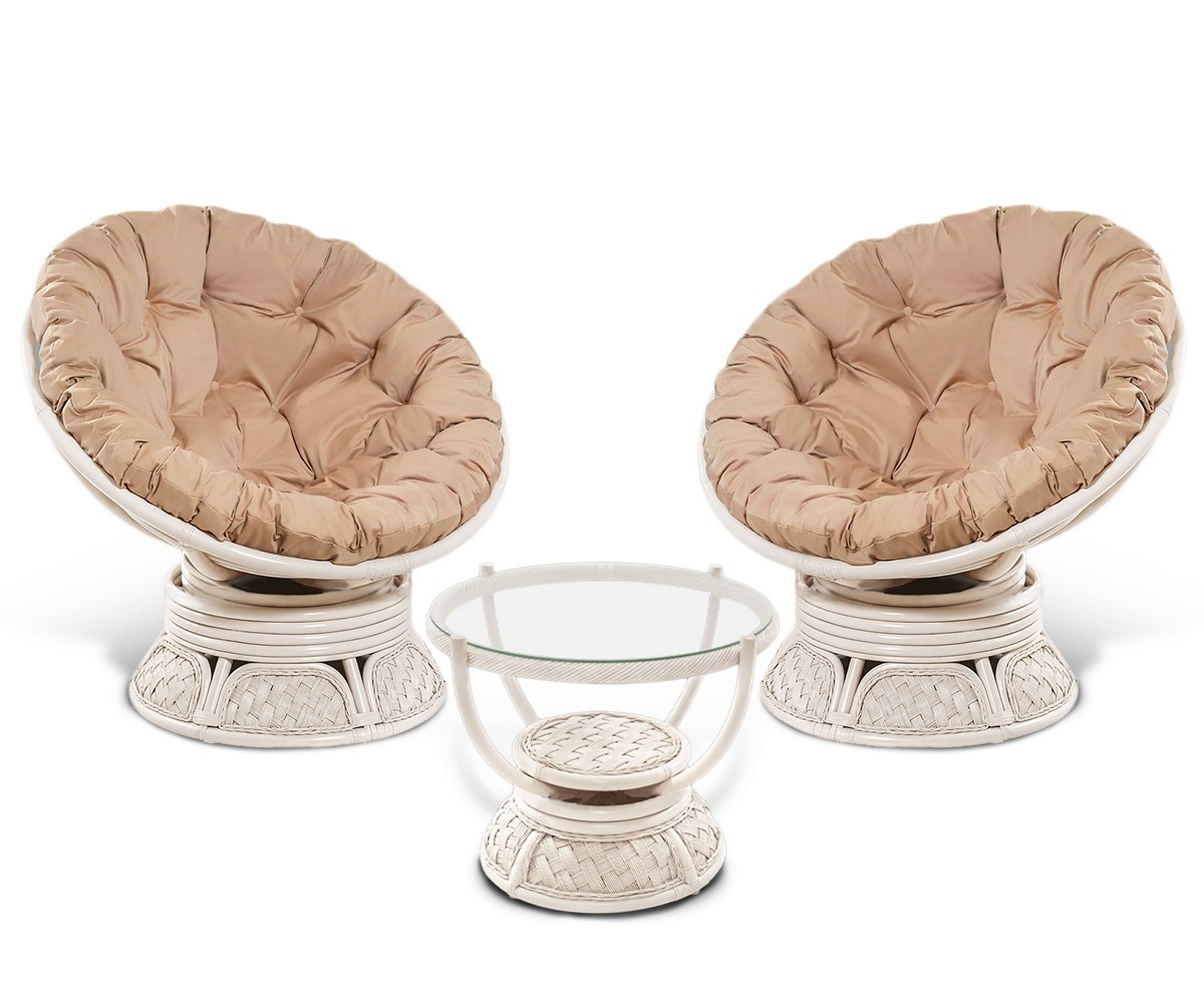 Комплект мебели из натурального ротанга Папасан Тортл Дуэт белый (Цвет подушки: бежевая)