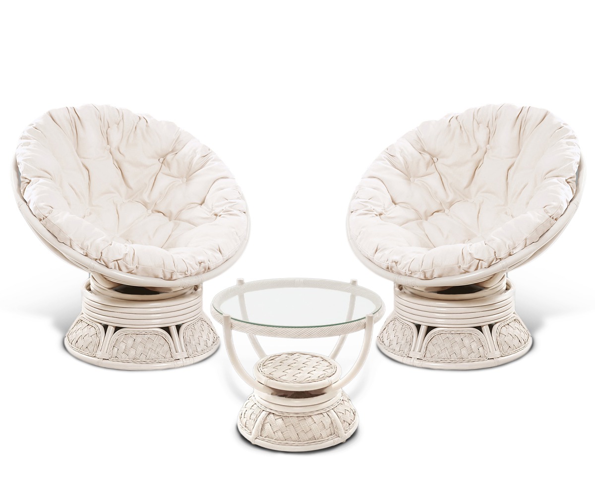Комплект мебели из натурального ротанга Папасан Тортл Дуэт белый (Цвет подушки: белая)