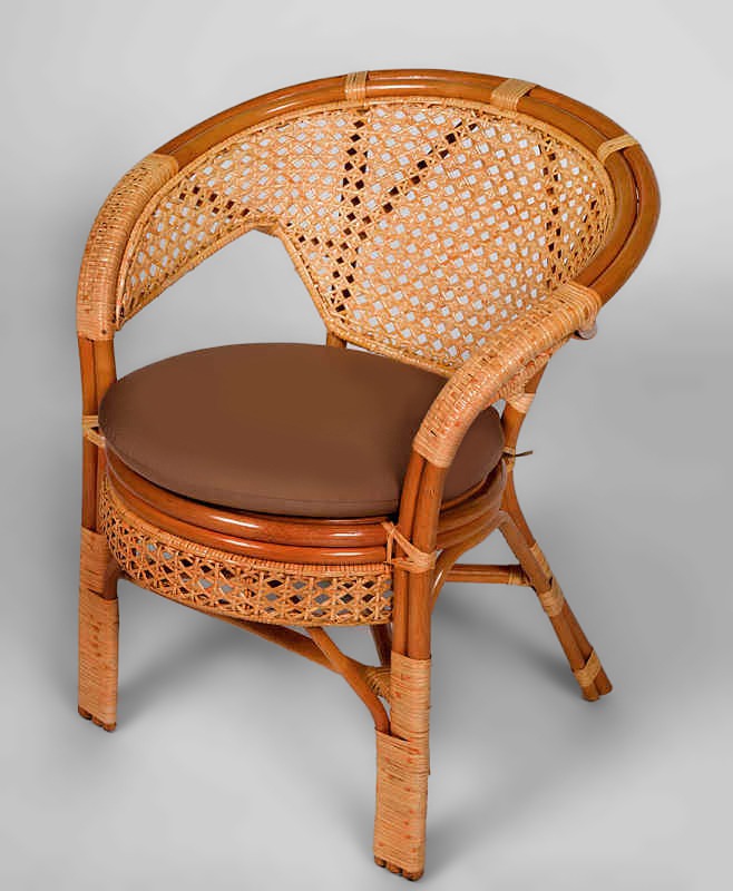 Кресло из натурального ротанга Пеланги коньяк (Цвет подушки: коричневая милка)
