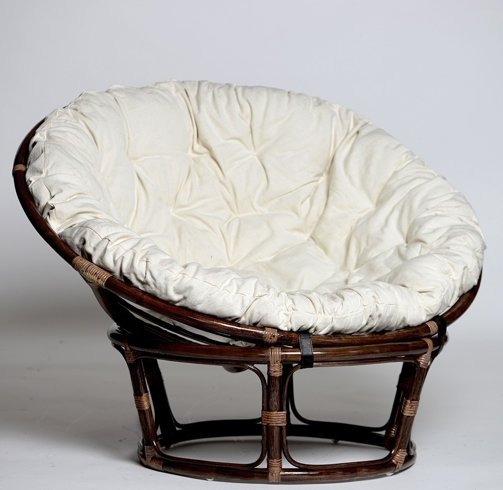 Кресло из натурального ротанга ПАПАСАН 110 см шоколад (Цвет подушки: белая)