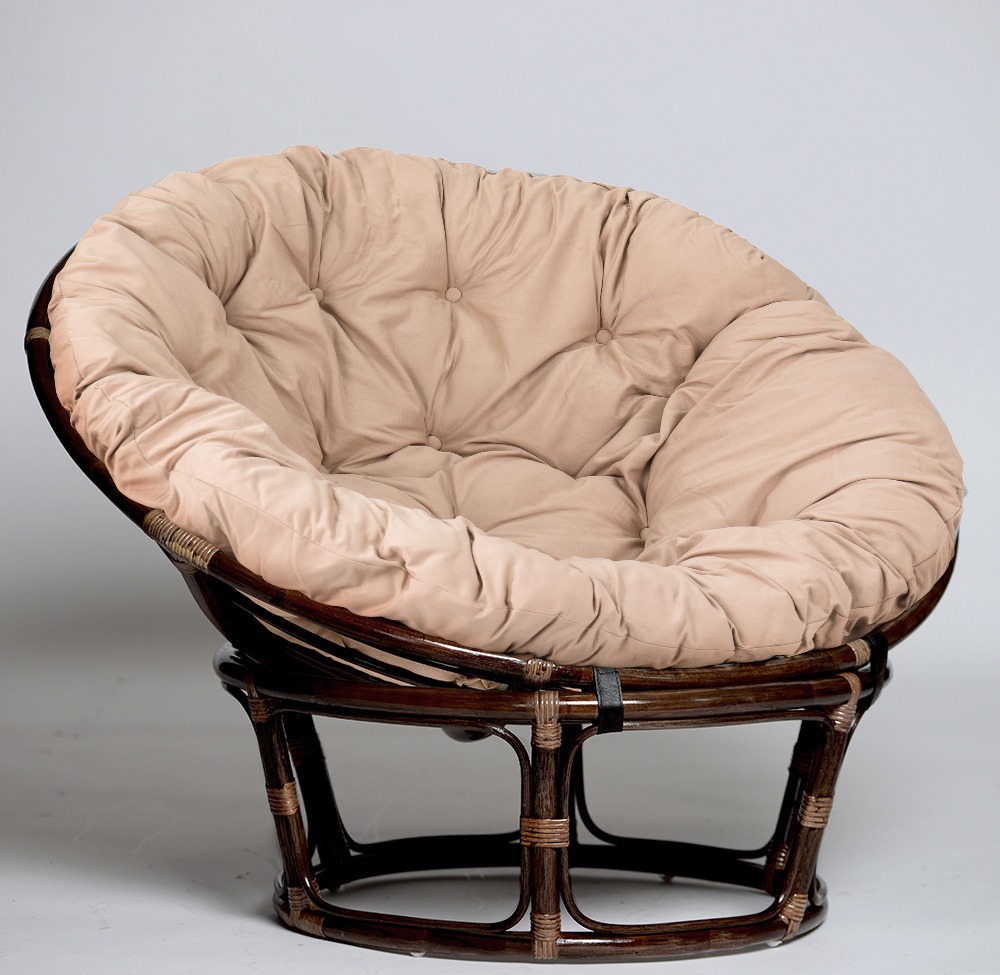 Кресло из натурального ротанга ПАПАСАН 110 см шоколад (Цвет подушки: бежевая)