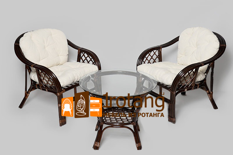 Комплект мебели для террасы Маркос Дуэт тройного плетения шоколад (цвет подушки: Белая)