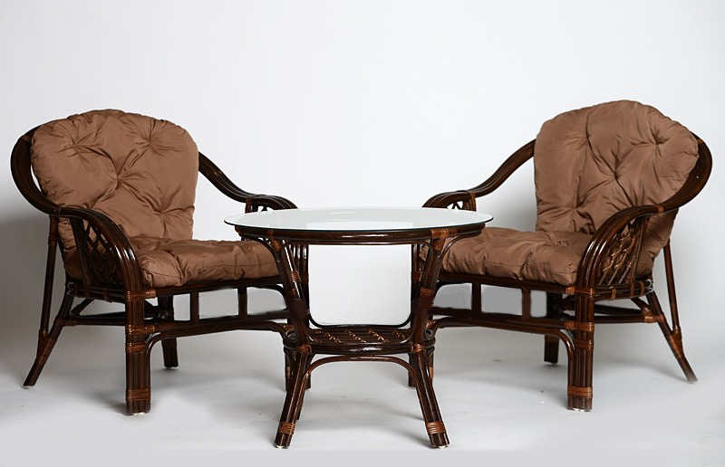 Комплект мебели для террасы Маркос Дуэт тройного плетения шоколад (цвет подушки: Коричневая милка)