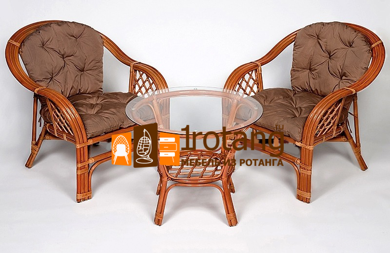 Комплект мебели для террасы Маркос Дуэт тройного плетения коньяк (цвет подушки: Коричневая милка)