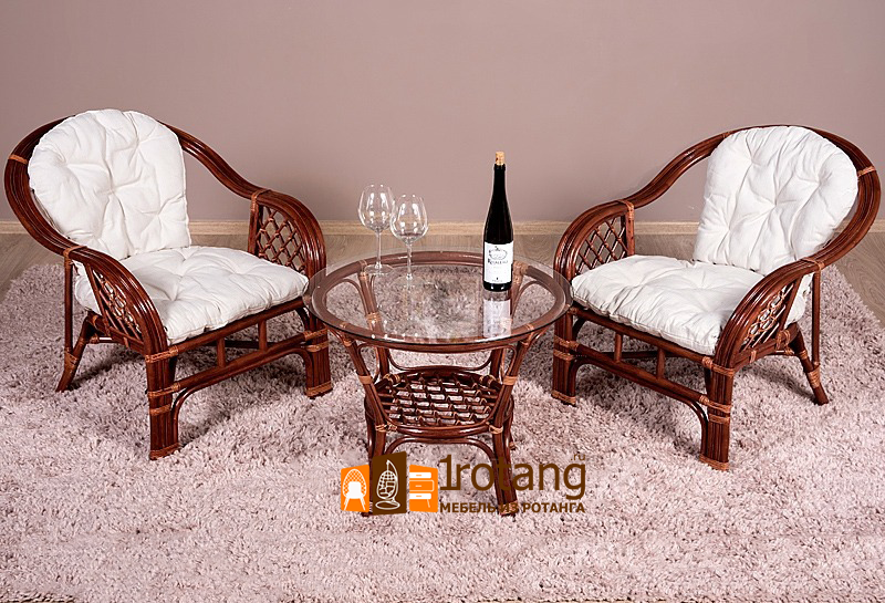 Комплект мебели для террасы Маркос Дуэт тройного плетения черри (цвет подушки: Белая)