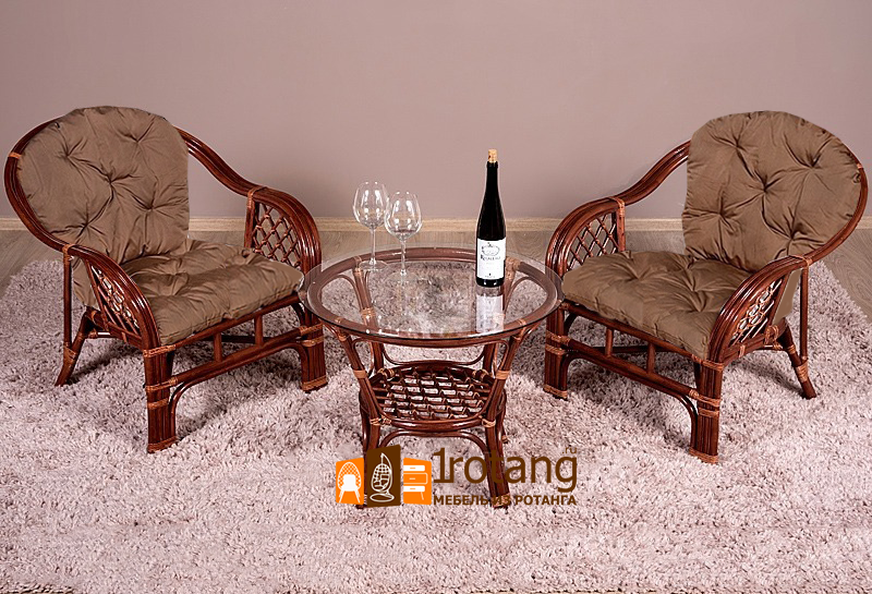 Комплект мебели для террасы Маркос Дуэт тройного плетения черри (цвет подушки: Коричневая милка)