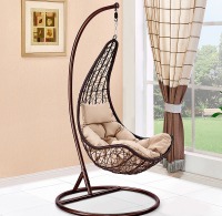 Подвесное кресло качели плетёное Винд шоколад (Цвет подушки: бежевая) - вид 1 миниатюра