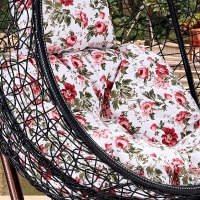 Подвесное кресло качели плетёное Винд шоколад (Цвет подушки: цветы) - вид 1 миниатюра