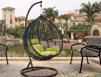 Подвесное кресло качели плетёное Фреско 95 х 110 черный (Цвет подушки: лаймовая) - вид 1 миниатюра