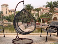 Подвесное кресло качели плетёное Фреско 95 х 110 черный (Цвет подушки: бежевая) - вид 1 миниатюра