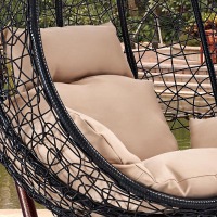 Подвесное кресло качели плетёное Фреско 95 х 110 черный (Цвет подушки: бежевая) - вид 1 миниатюра